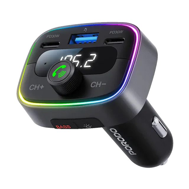 Porodo Smart Car Charger FM Transmitter Black image 1