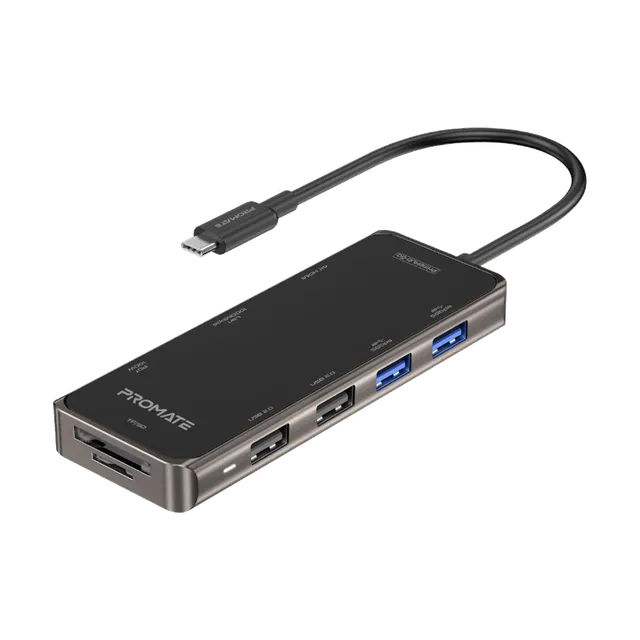 Promate PrimeHub-Go Compact Multiport USB-C Hub 9 In 1 With 100W Power Delivery image 1