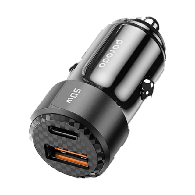 Porodo 50W Dual Port Car Charger PD 20W QC 30W with C to C Cable Black image 1